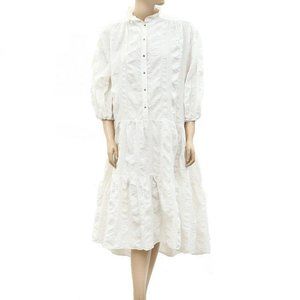 Ulla Johnson Ruffle Ivory Cotton Midi Dress Striped Oversized Resort L